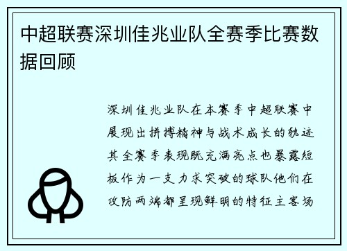 中超联赛深圳佳兆业队全赛季比赛数据回顾